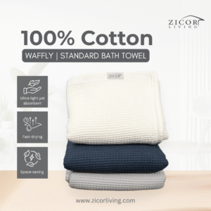 Waffly Waffle Style Bath Towel in 100% cotton with soft, textured waffle weave
